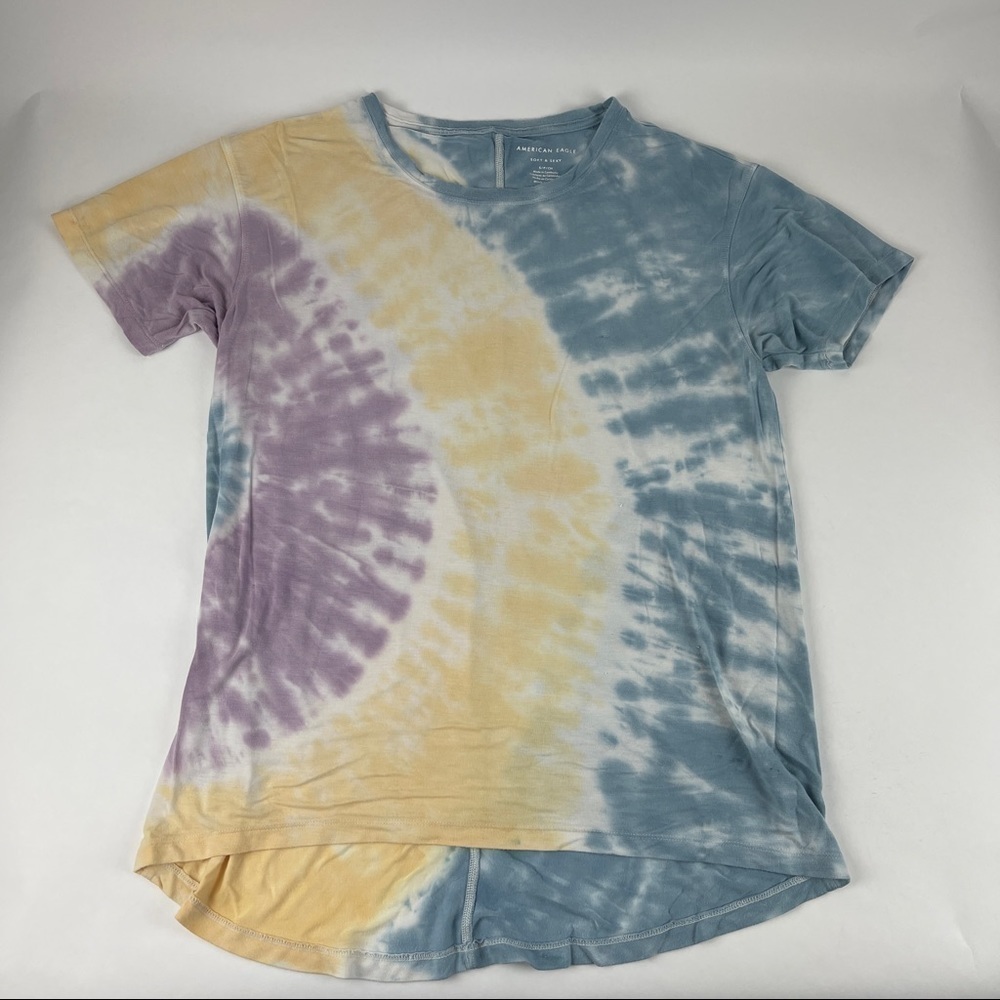 American Eagle Soft & Sexy Tshirt Womens Small Yellow Blue Tie Dye